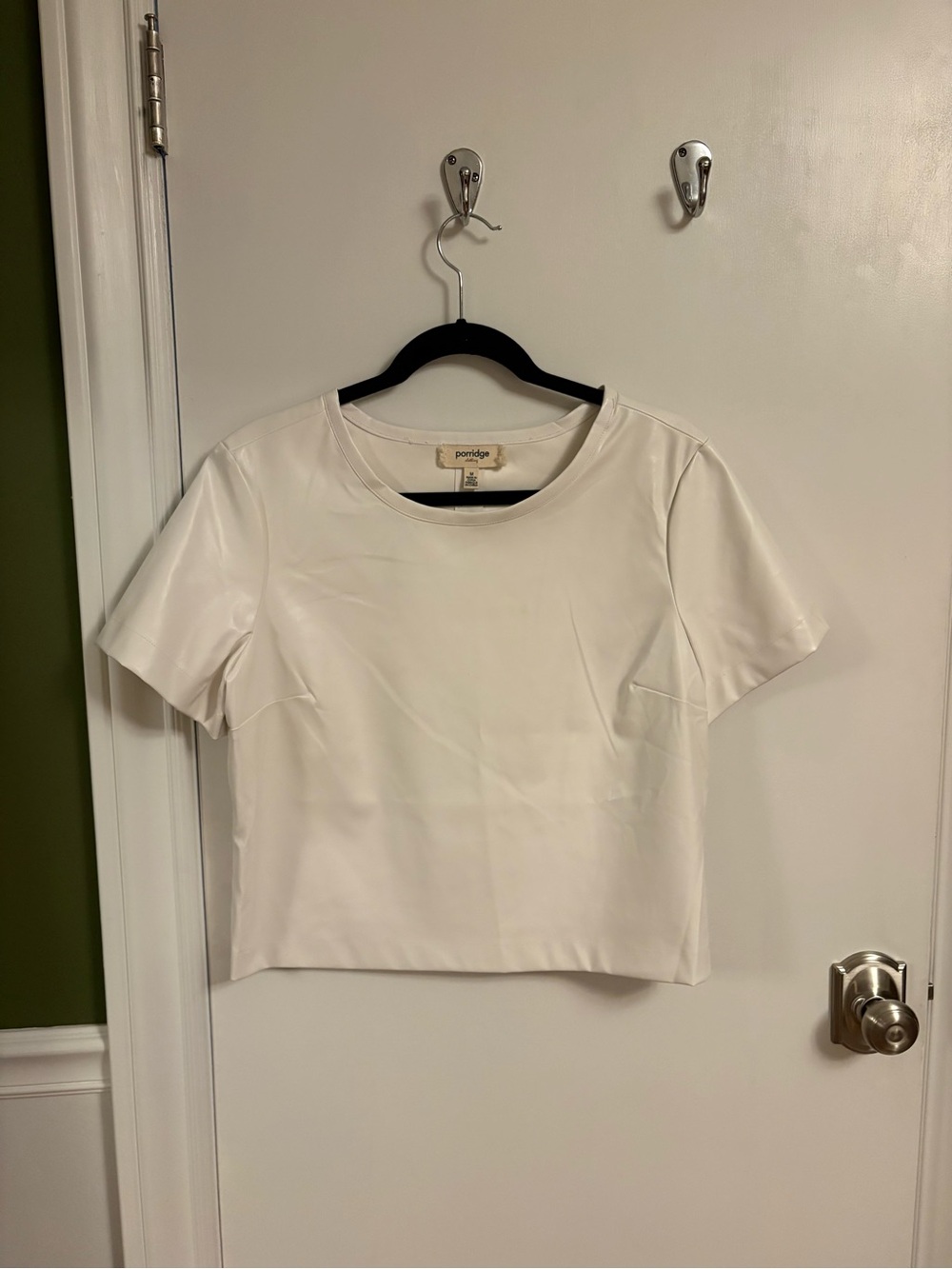 Porridge White Short Sleeve Pleather Top